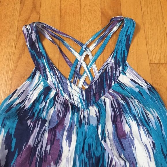 Blue, purple, and white patterned tank top - Picture 2 of 4
